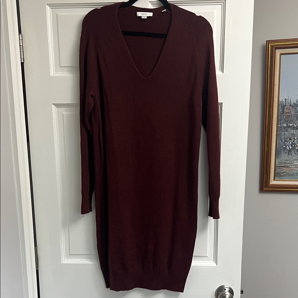 Vince Maroon V-Neck Sweater Dress NWOT